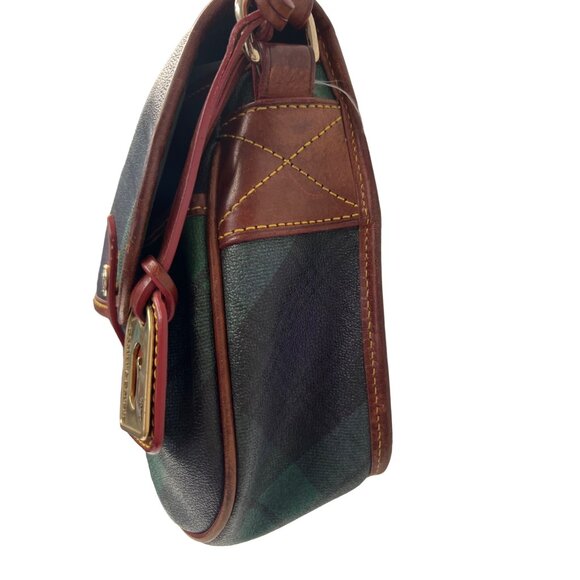 Dooney & Bourke Blue & Green Tartan Plaid Saddle Shoulder Bag - Picture 4 of 10